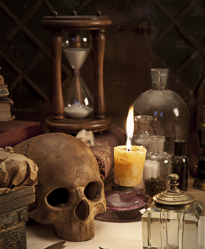 skull on desk